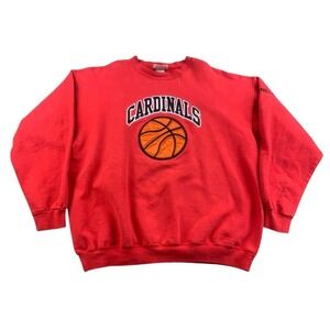 Vintage Hanes Sweatshirt Men L Cardinals Basketball Red Crewneck Printpro Mexico